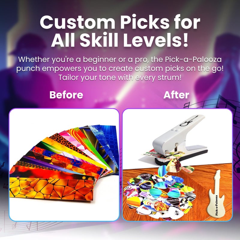 Pick-a-Palooza DIY Guitar Picks Punch Mega Pack - Custom Pick Maker for Musicians - Features Leather Key Chain Holder, Pick Strips with Artwork & File - Unique Gifts for Men & Women - White Punch - Image 5